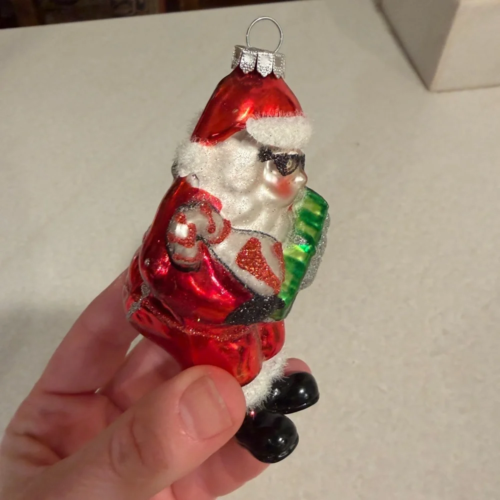 Vintage cool  Santa Claus glass Ornament - Red and Green